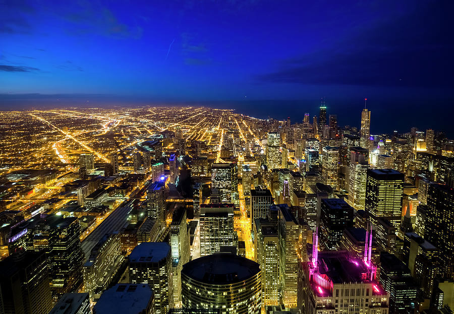 Wide Aerial View Of Chicago At Twilight Photograph by Chrisp0