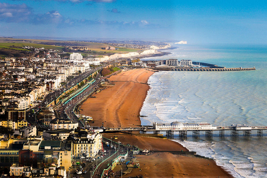 Wide angle aerial view of Brighton beach and coastline, Brighton, UK Photograph by Coldsnowstorm