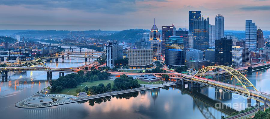 Pittsburgh Photograph - Wide Angle Pittsburgh Sunrise by Adam Jewell