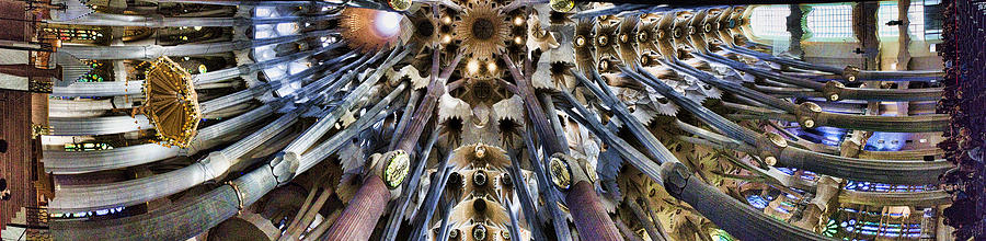 Barcelona Photograph - Wide Panorama of the interior Ceiling of Sagrada Familia in Barcelona by David Smith