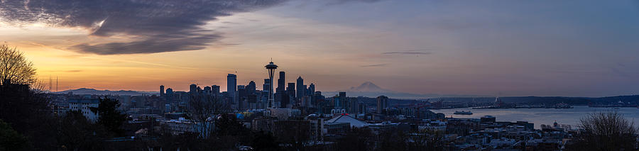 Seattle Photograph - Wide Seattle Morning Skyline by Mike Reid