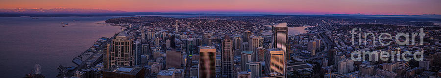 Seattle Photograph - Wide Seattle Sunrise Cityscape by Mike Reid