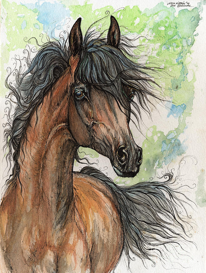 Horse Painting - Wieza Wiatrow polish arabian mare watercolor painting  by Ang El