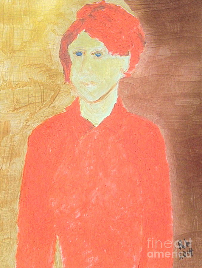Golden Wife in Red Sweater 1 Painting by Richard W Linford