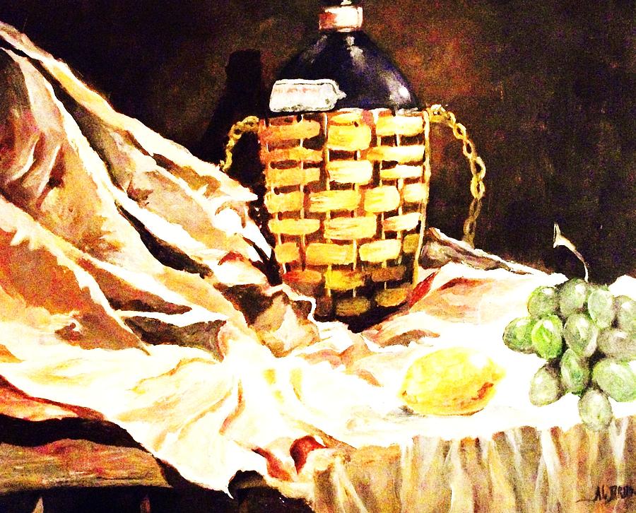 Wiker Wine Cask and Drapery Painting by Al Brown