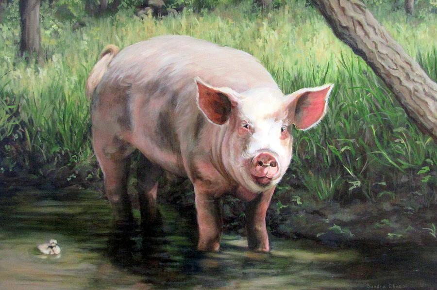Pig Painting - Wilbur in His Woods by Sandra Chase