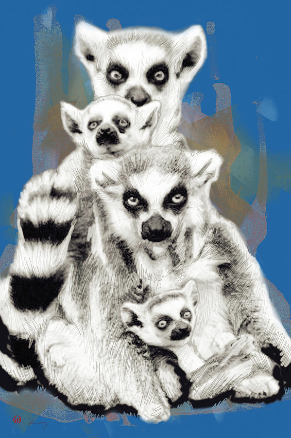 Wild animal family stylised pop modern art drawing sketch portrait Drawing  by Kim Wang - Pixels