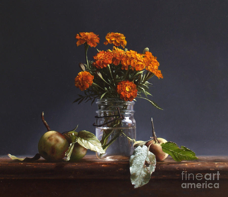 WILD APPLES and MARIGOLDS Painting by Lawrence Preston