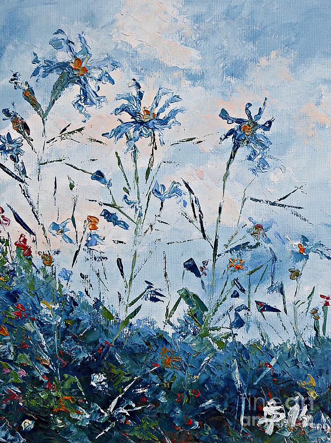 Wild blue flowers Painting by Amalia Suruceanu