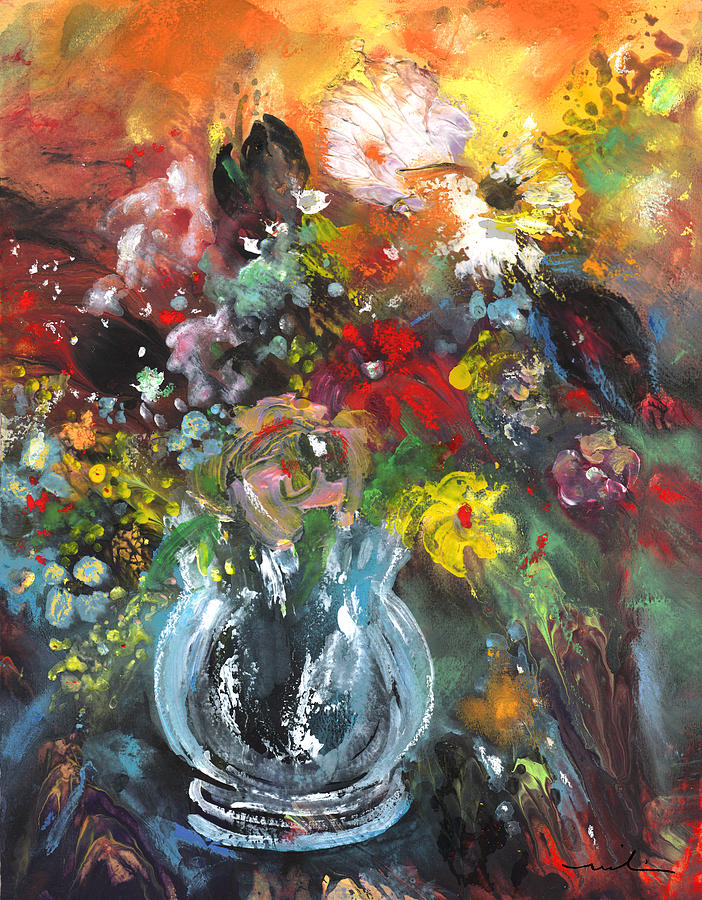 Wild Flowers in A Glass Jar Painting by Miki De Goodaboom