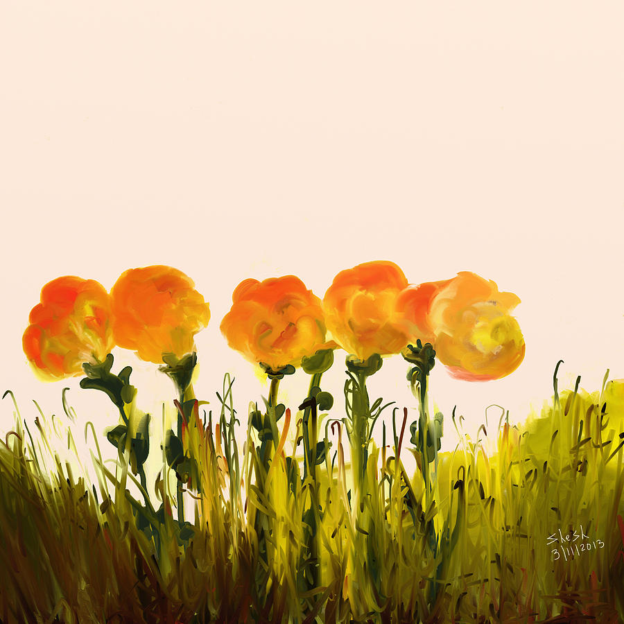 Landscape Digital Art - WIld Flowers by Shesh Tantry