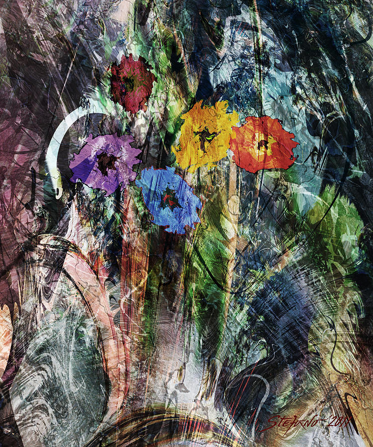 Abstract Digital Art - Wild Flowers by Stefano Popovski