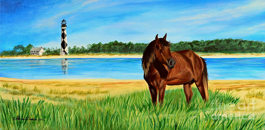 Wild Horse Near Cape Lookout Lighthouse Painting by Pat Davidson