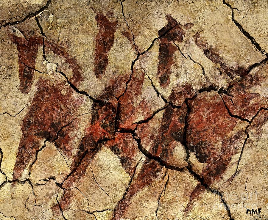 Prehistoric Digital Art - Wild horses - cave art by Dragica  Micki Fortuna