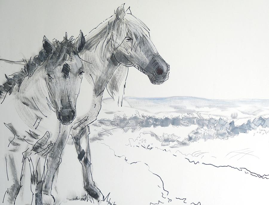 Wild Horses drawing Painting by Mike Jory