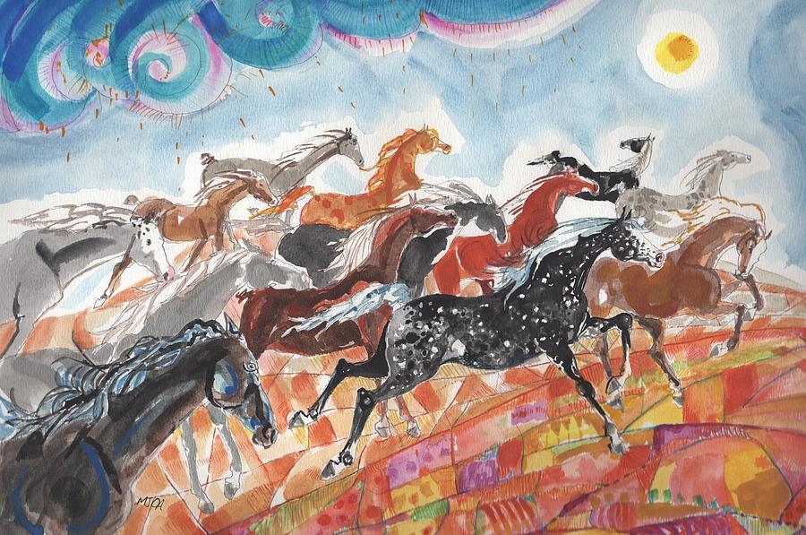 Wild horses Painting by Mary Armstrong