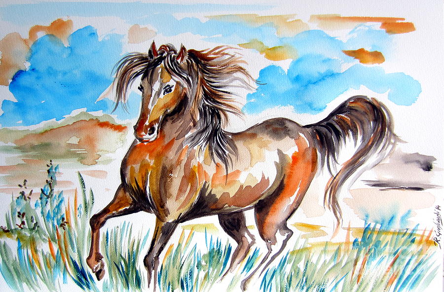 Wild Mustang Water Color Painting by Roberto Gagliardi