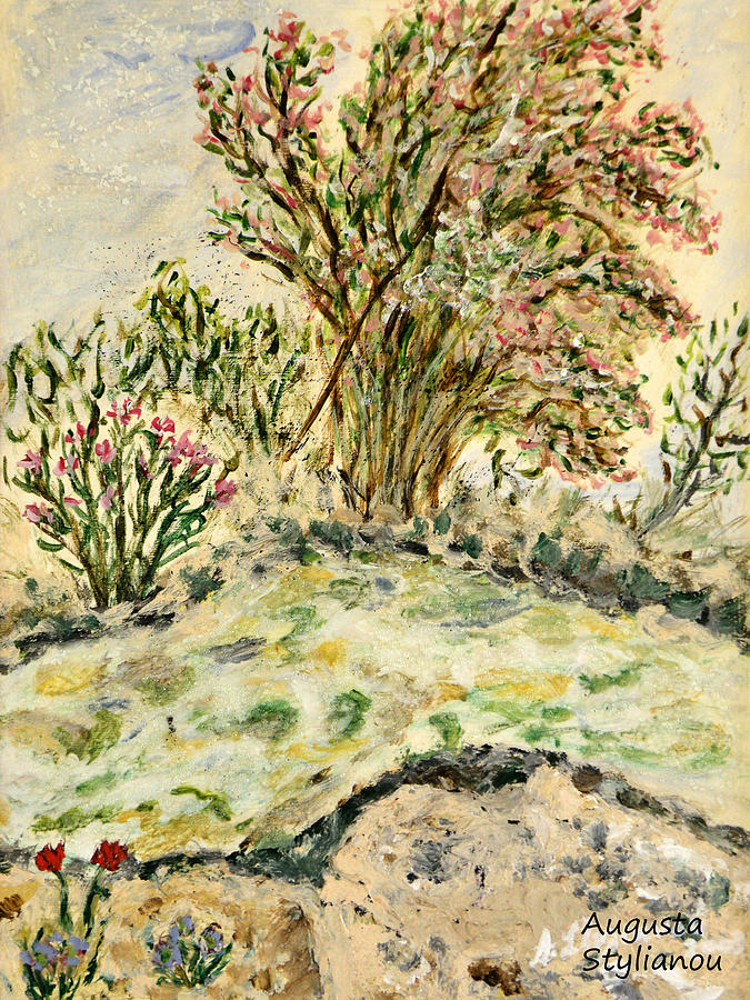 Wild Rhododendrons near the river Painting by Augusta Stylianou