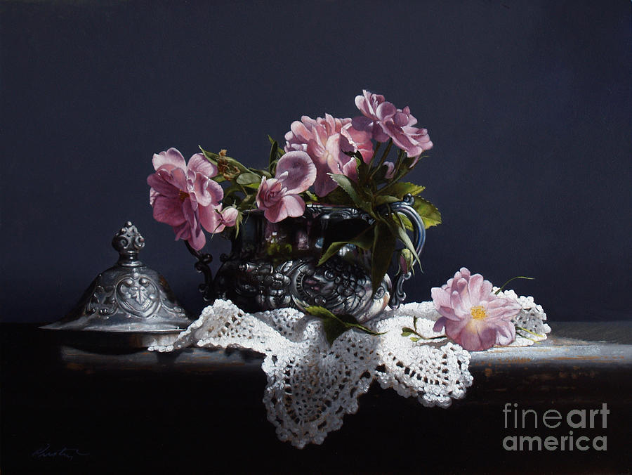 Rose Painting - Wild Roses In Silver by Lawrence Preston