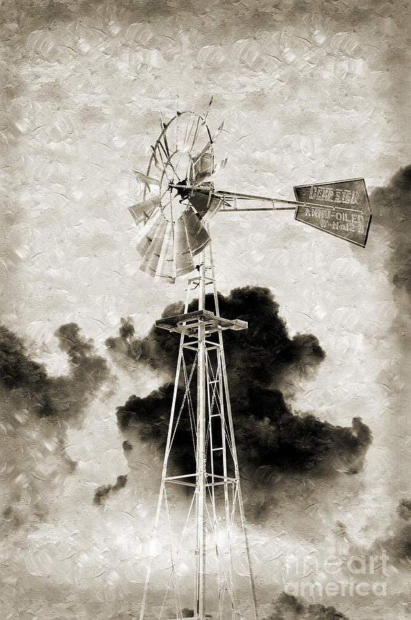 Wild West Windmill BW Photograph by Andee Design