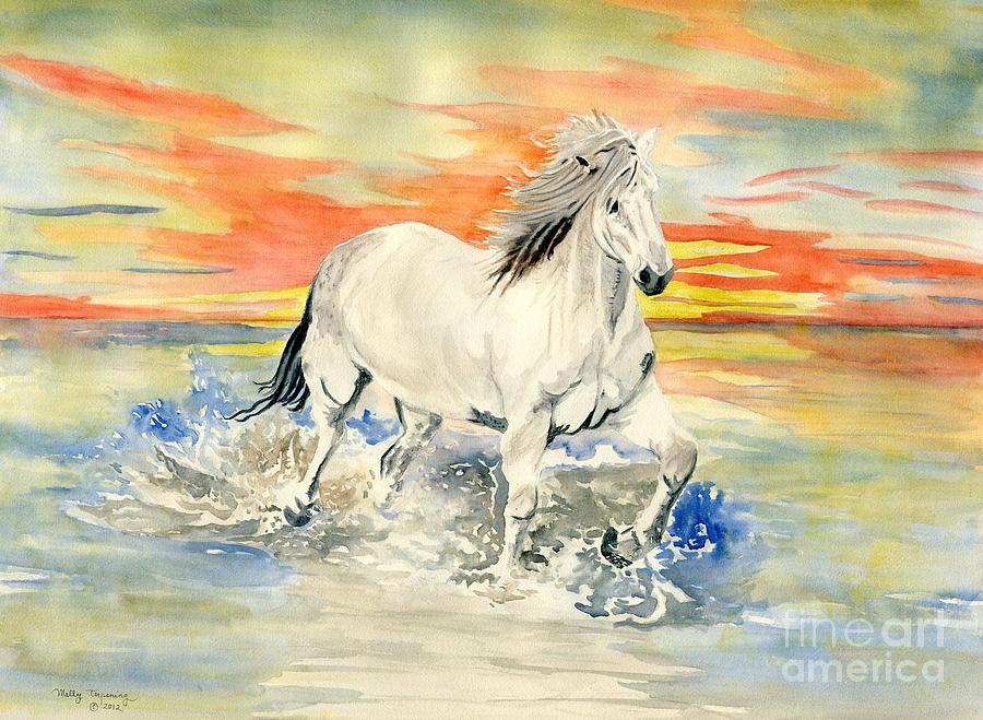 Wild White Horse Painting by Melly Terpening