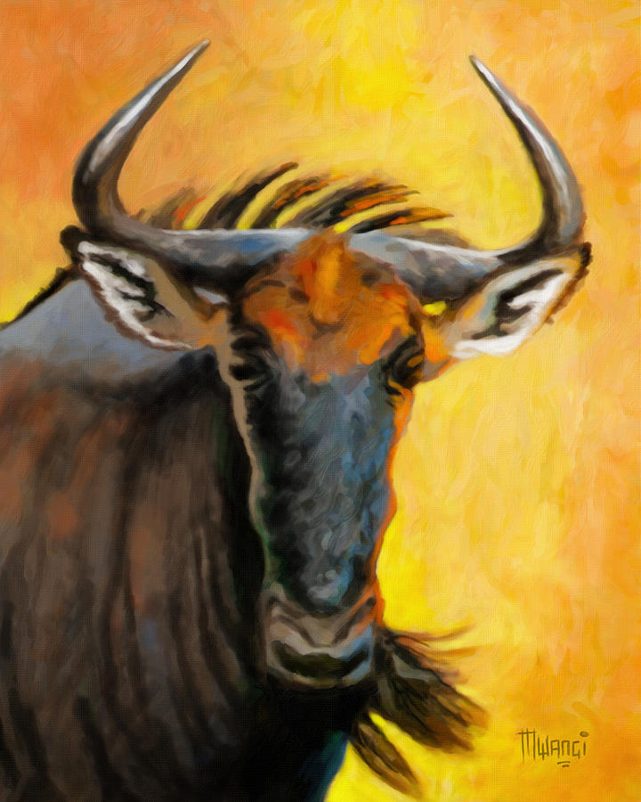 Wildebeest Head Painting by Anthony Mwangi