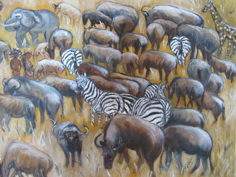 Wildebeest Migration in Kenya Painting by Lucille  Valentino
