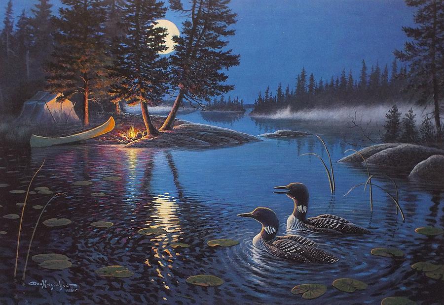 Loons Painting - Wilderness Echoes-loons by Don Ningewance Loons Painting - Wilderness Echoes-loons by Don Ningewance