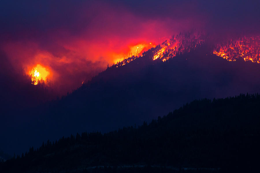Nature Photograph - Wildfire At Lolo Peak Crowns by Robin Carleton