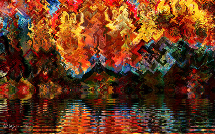 Wildfire on Gnarl Lake Digital Art by Peggi Wolfe