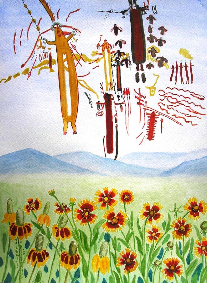 Wildflowers and Rock Art at Halo Shelter  Painting by Vera Smith