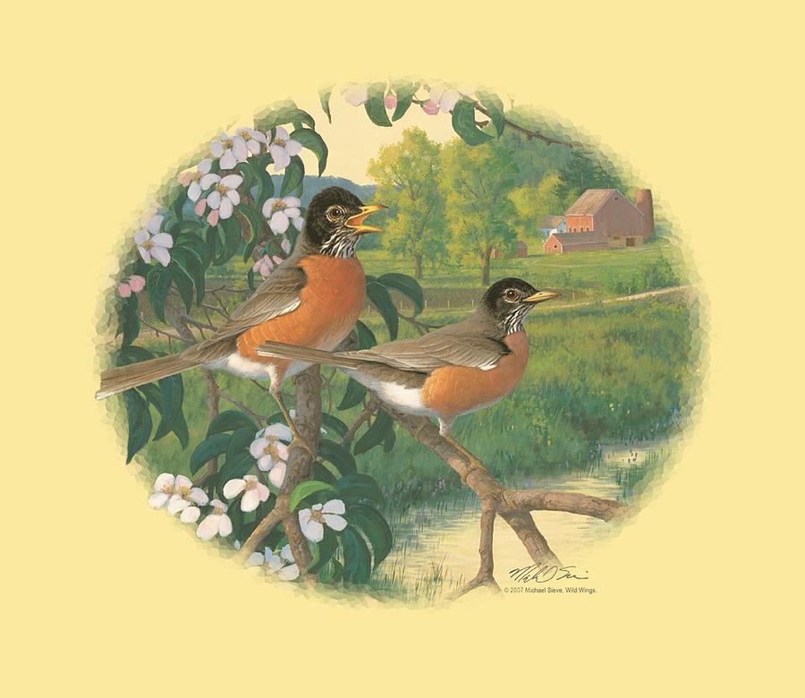 Wildlife Digital Art - Wildlife - Apple Blossom Time Robins by Brand A