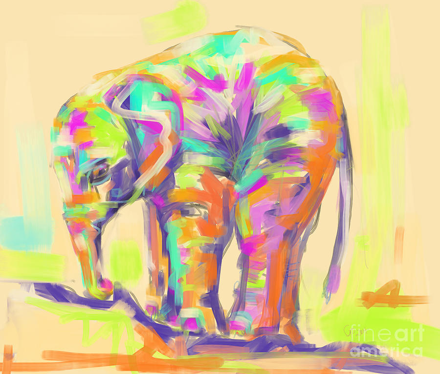 Elephant Painting - Wildlife baby elephant by Go Van Kampen