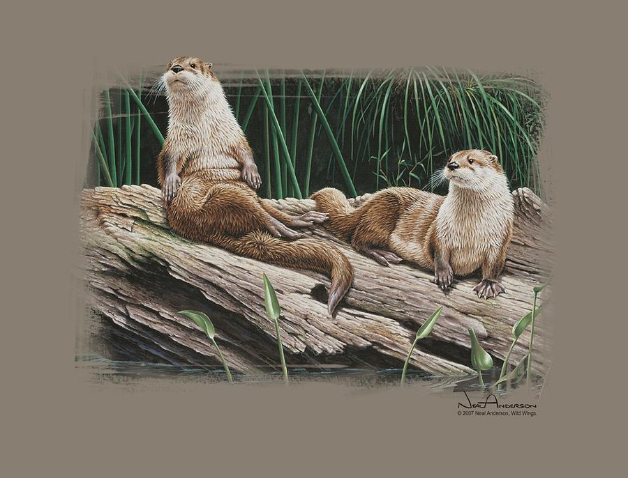 Wildlife Digital Art - Wildlife - River Otters by Brand A Wildlife Digital Art - Wildlife - River Otters by Brand A