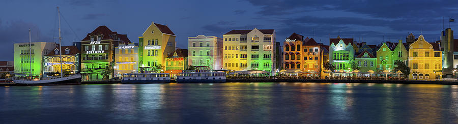 Willemstad Curacao at Night Panoramic Photograph by Adam Romanowicz