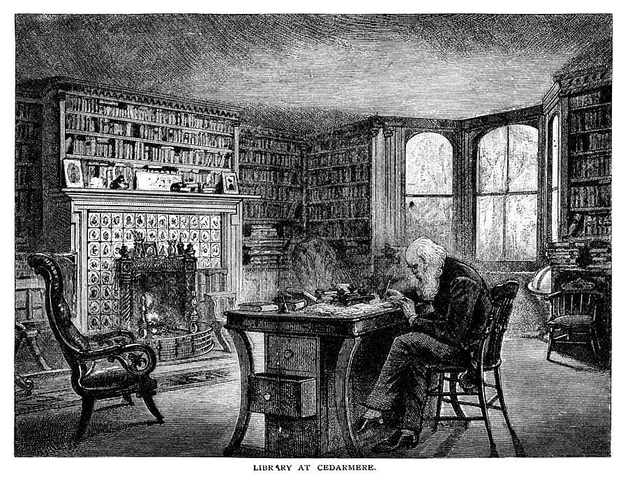 William Cullen Bryant in his library Drawing by Benoitb