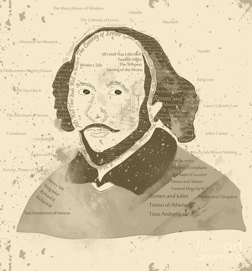 Vintage Digital Art - William Shakespeare Typography Portrait  by Famenxt DB