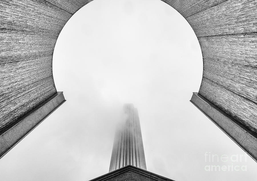 Architecture Photograph - Williams Tower through the Fog at the Water Wall  by Dee Zunker