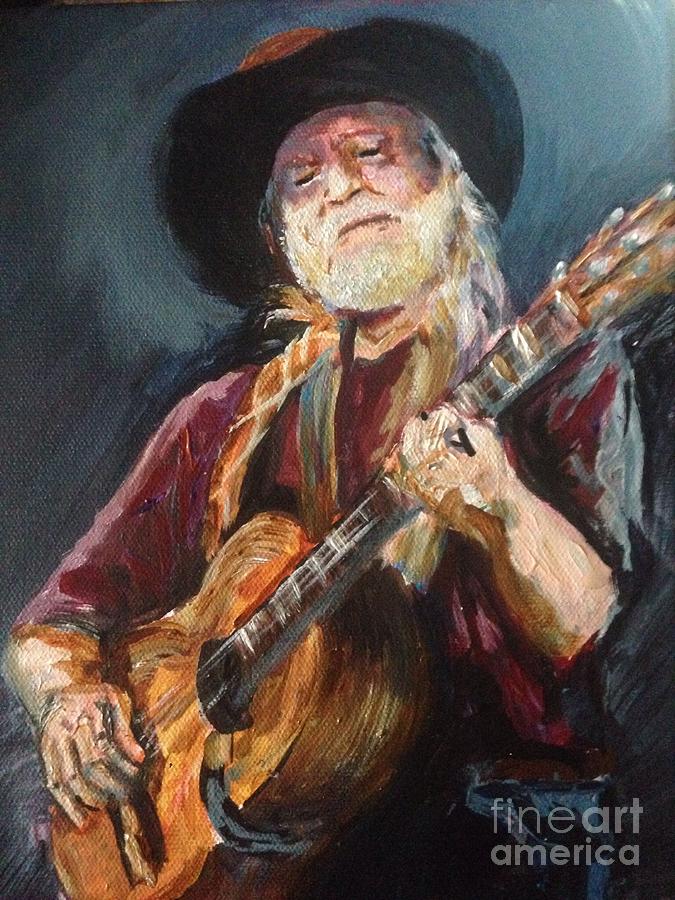 Willie Nelson Painting by Karen  Ferrand Carroll