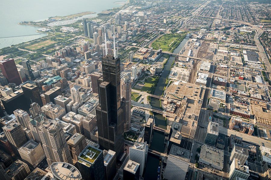 Chicago Photograph - Willis Tower Southwest Chicago Aloft by Steve Gadomski