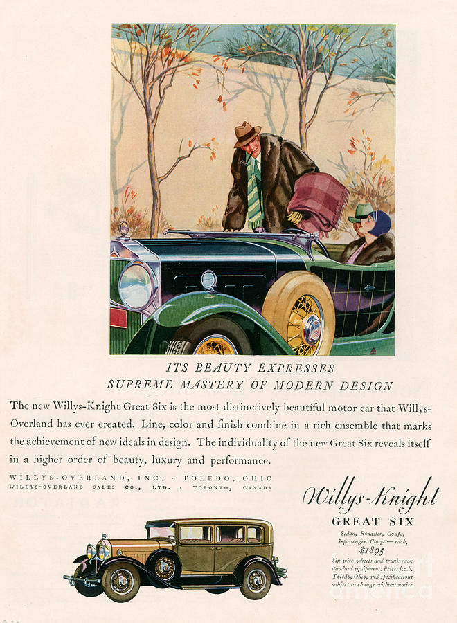 Willys Knight 1920s Usa Cc Cars Autumn Drawing by The Advertising ...