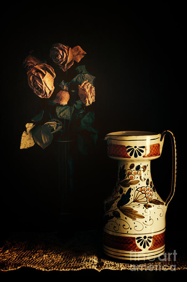 Wilted roses with Italian vase Photograph by Silvia Ganora