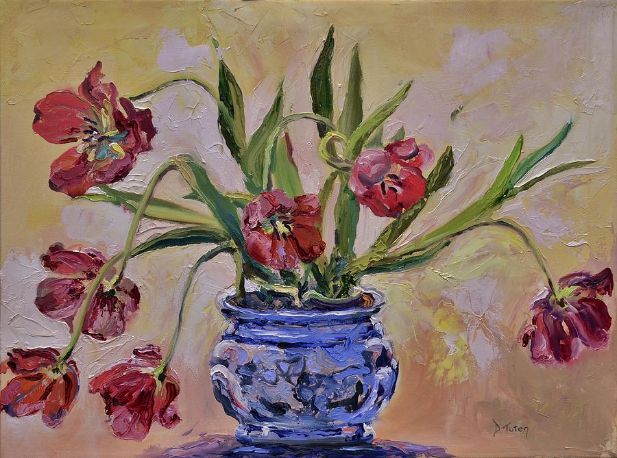 Wilting Tulips Painting by Donna Tuten