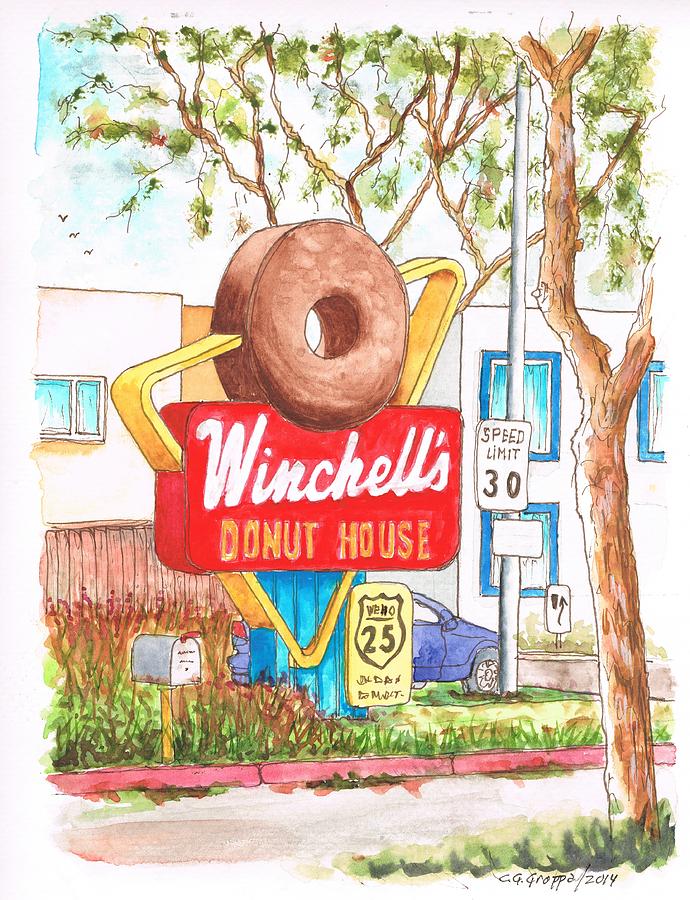 Winchells Donut House vintage sigh in Santa Monica Blvd - Los Angeles - California Painting by Carlos G Groppa