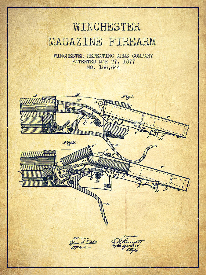 Vintage Digital Art - Winchester Firearm Patent Drawing from 1877 - Vintage by Aged Pixel