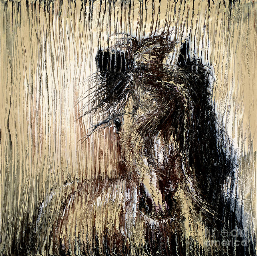 Abstract Painting - Wind Blown Horse in Beige by Scott Lindner