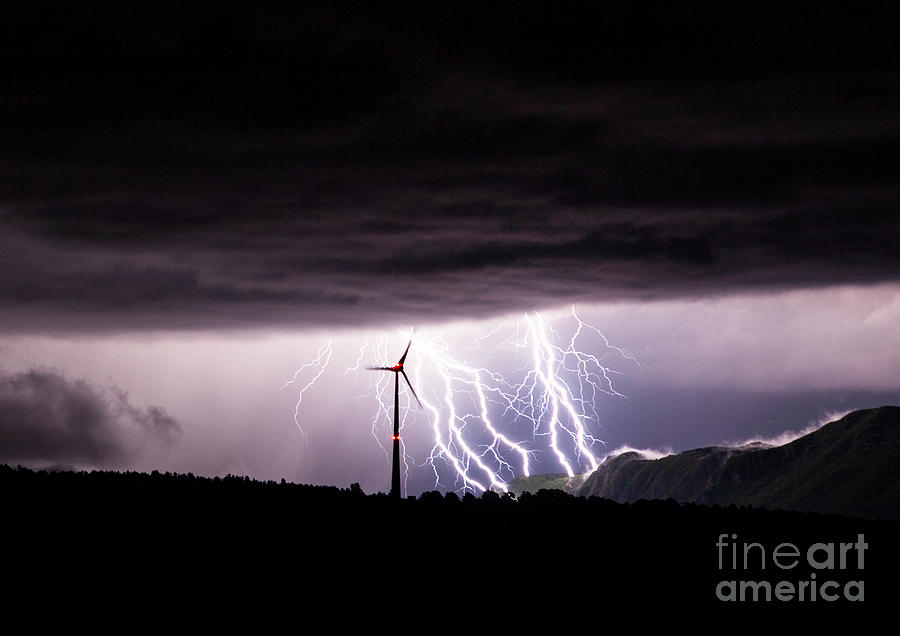 Lightning Photograph - Wind farm lightning by Marko Korosec