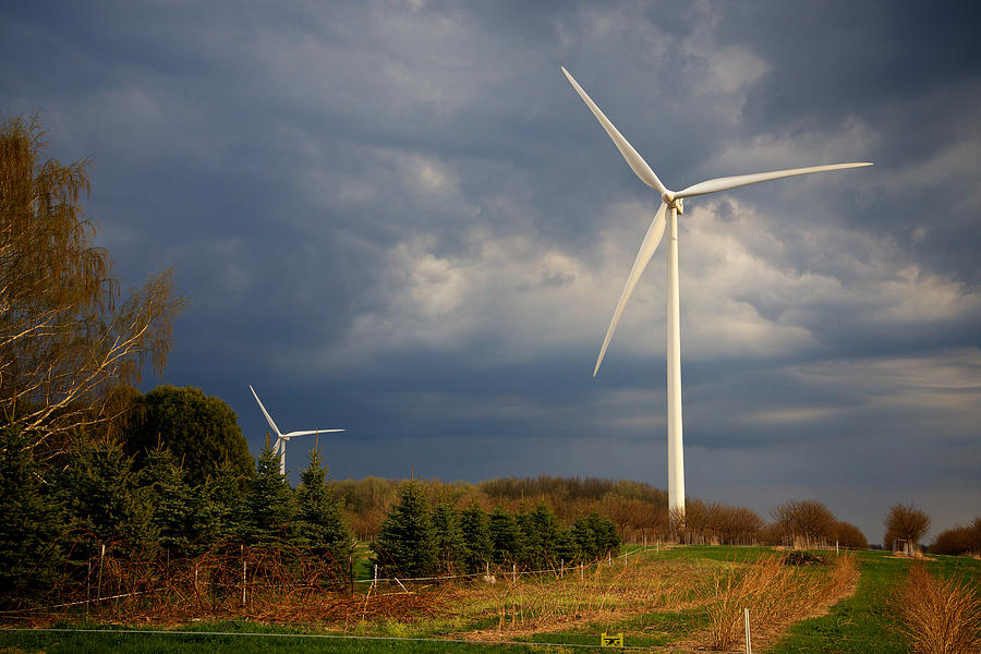 Farm Photograph - Wind Generator Against Clouded Sky Mason County Michigan by Mary Lee Dereske