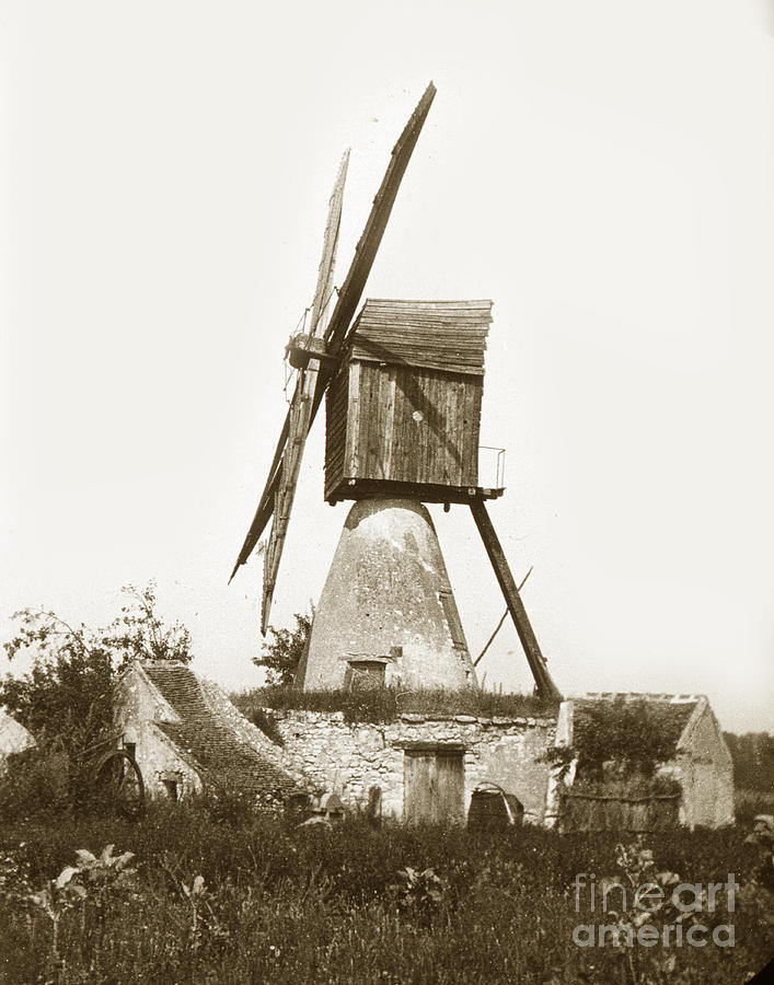 Wind Mill Photograph - Wind Mill in France 1900 Historical Photo by Monterey County Historical Society