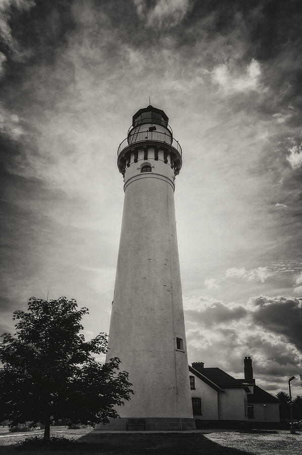 Wind Point Lighthouse Silhouette in Black and White Photograph by Joan Carroll